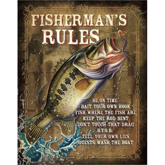 Placa metalica Fisherman's Rules 30x40 cm