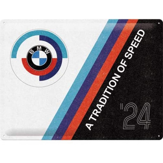 Placa metalica BMW - Motorosport - Tradition Of Speed 30x40cm