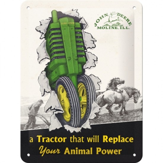 Placa metalica John Deere - Tractor & Animal Power 15X20cm