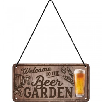 Placa metalica cu snur Welcome to the Beer Garden 10x20cm