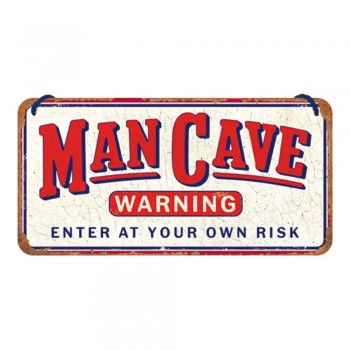 Placa metalica cu snur Man Cave Warning 10x20cm