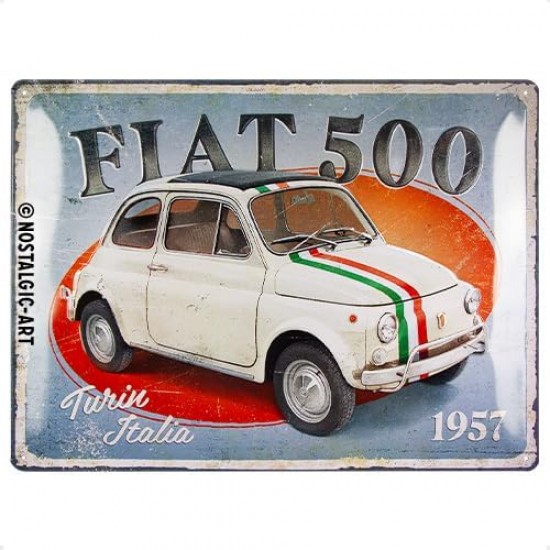 Placa metalica FIAT 500 - Turin Italia 30X40cm