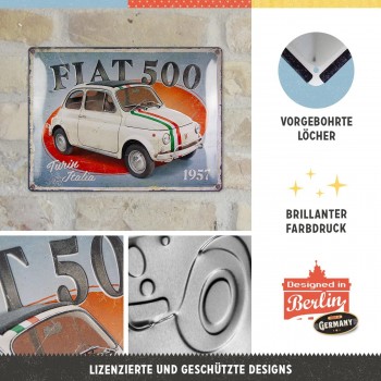 Placa metalica FIAT 500 - Turin Italia 30X40cm
