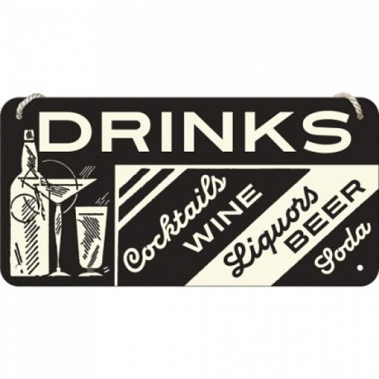 Placa metalica cu snur - Drinks - 10x20 cm