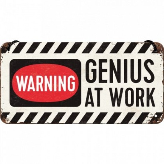 Placa metalica cu snur - Genius at work - 10x20 cm