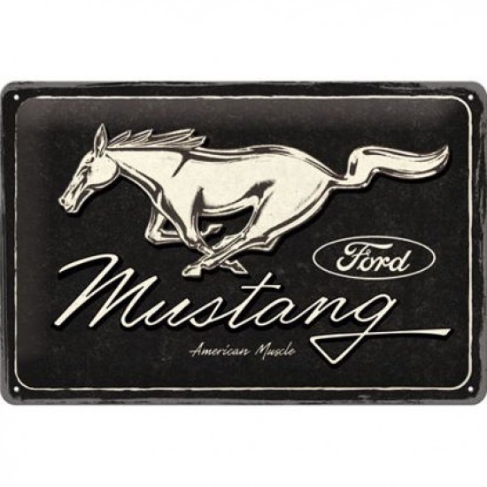 Placa metalica Ford Mustang - Horse Logo Black 20x30cm